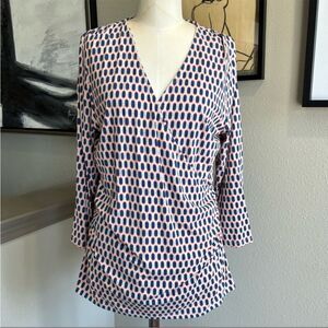 BODEN faux wrap ruched jersey geometric top 8